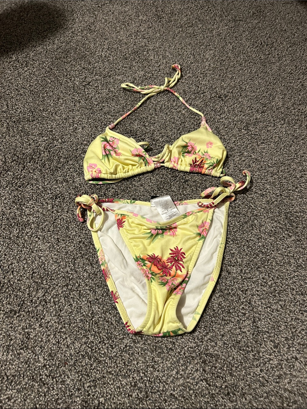 Xhilaration Yellow Floral Tie-Side Bikini